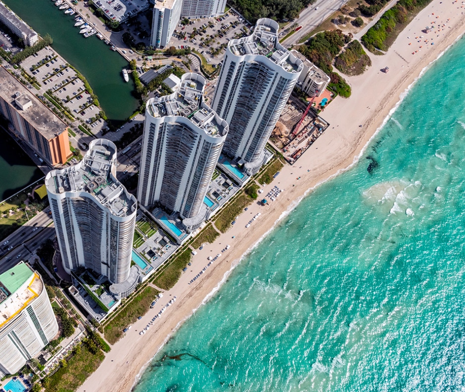 Arial view of skyscrapers on coast