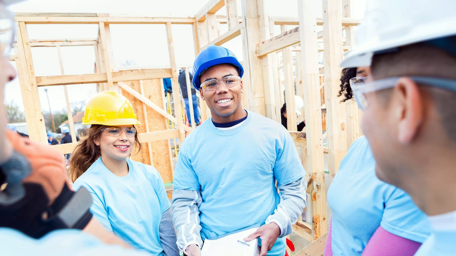 Interns at construction site