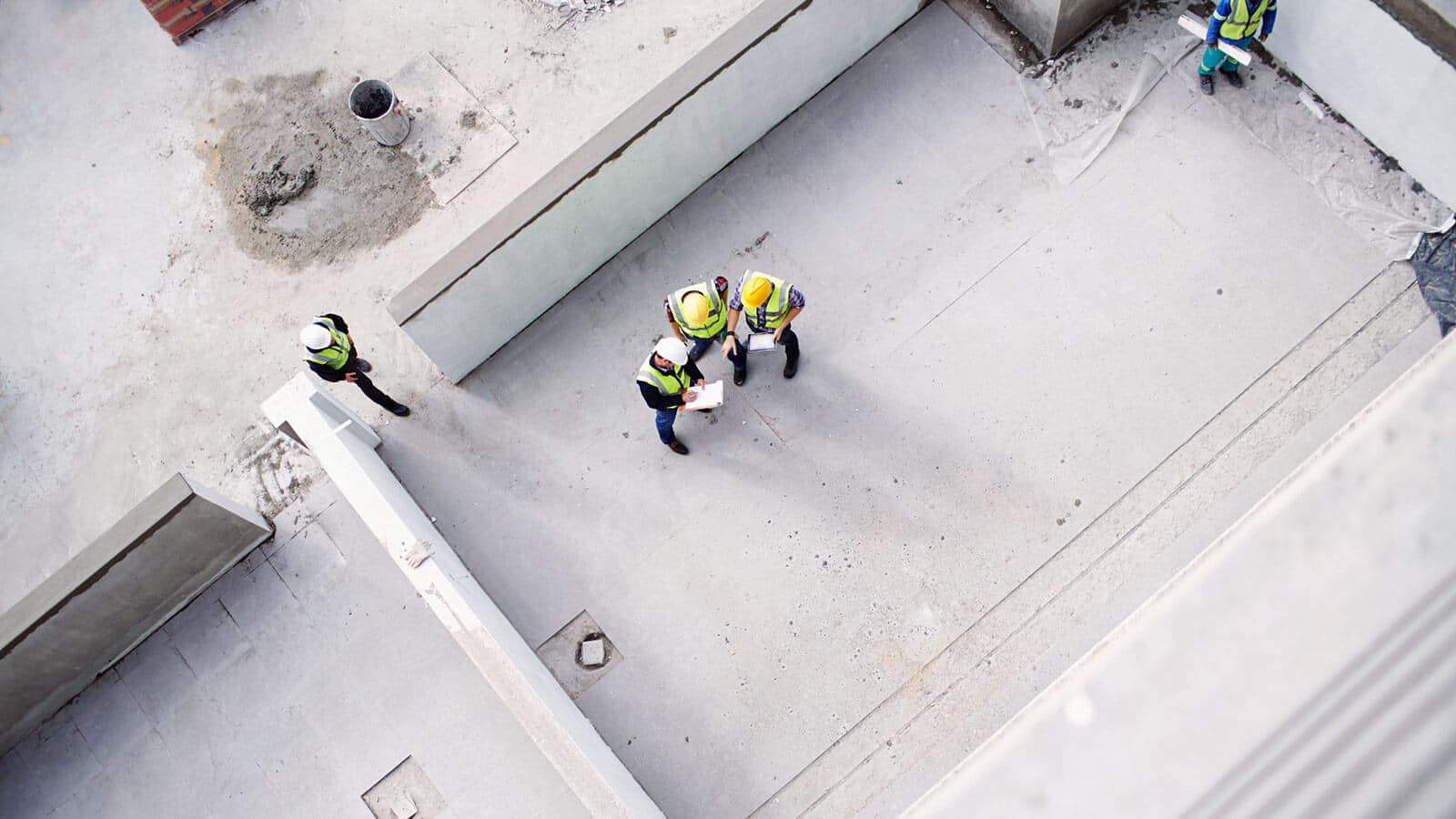 Aerial view of workers at site